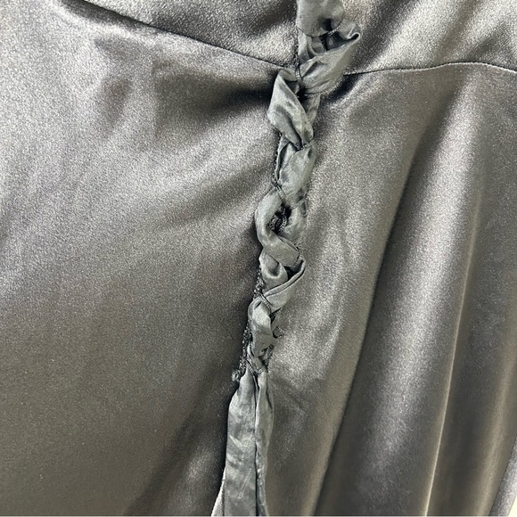 Birdy Grey floor length shiny satin one shoulder lace tie-up back gown size: S - Picture 8 of 15